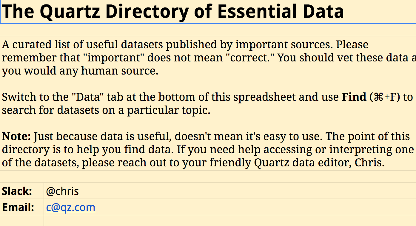 The Quartz Directory of Essential Data
